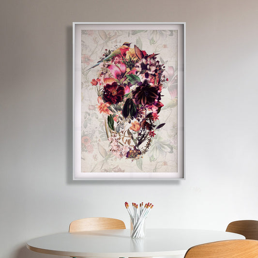 Floral Skull Art Print, Sugar Skull Instant Download Printable Home Decor, Flower Skull Poster Wall Art Gift, Downloadable Skull Decor Art