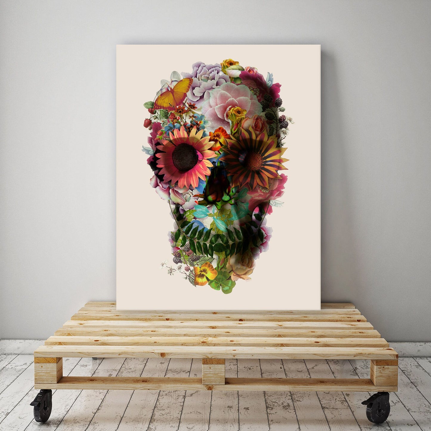 Flower Skull Set Of 3 Canvas Print, Light Skull Art Canvas Print Set Home Decor, Sugar Skull Wall Art Print Decor Gift, Skull Art Wall Decor