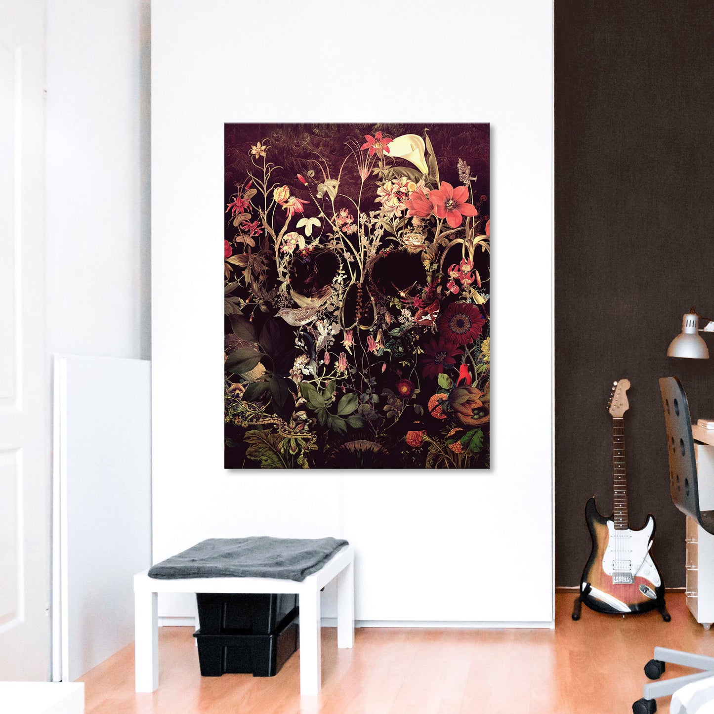 Bloom Skull Canvas Print, Flower Skull Canvas Art Print, Sugar Skull Canvas Art Home Decor Gift, Gothic Floral Skull Wall Art For Halloween