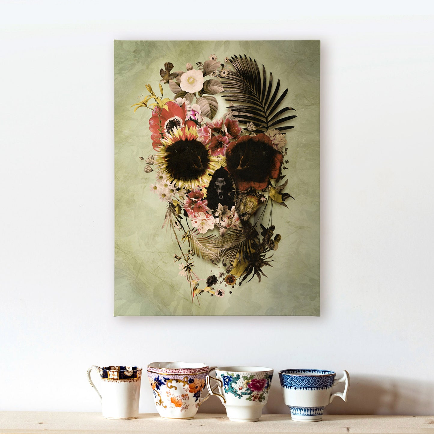 Garden Skull Canvas Print, Boho Floral Skull Wall Art, Sugar Skull Canvas Art Home Decor, Gothic Skull Art Print, Flower Skull Illustration