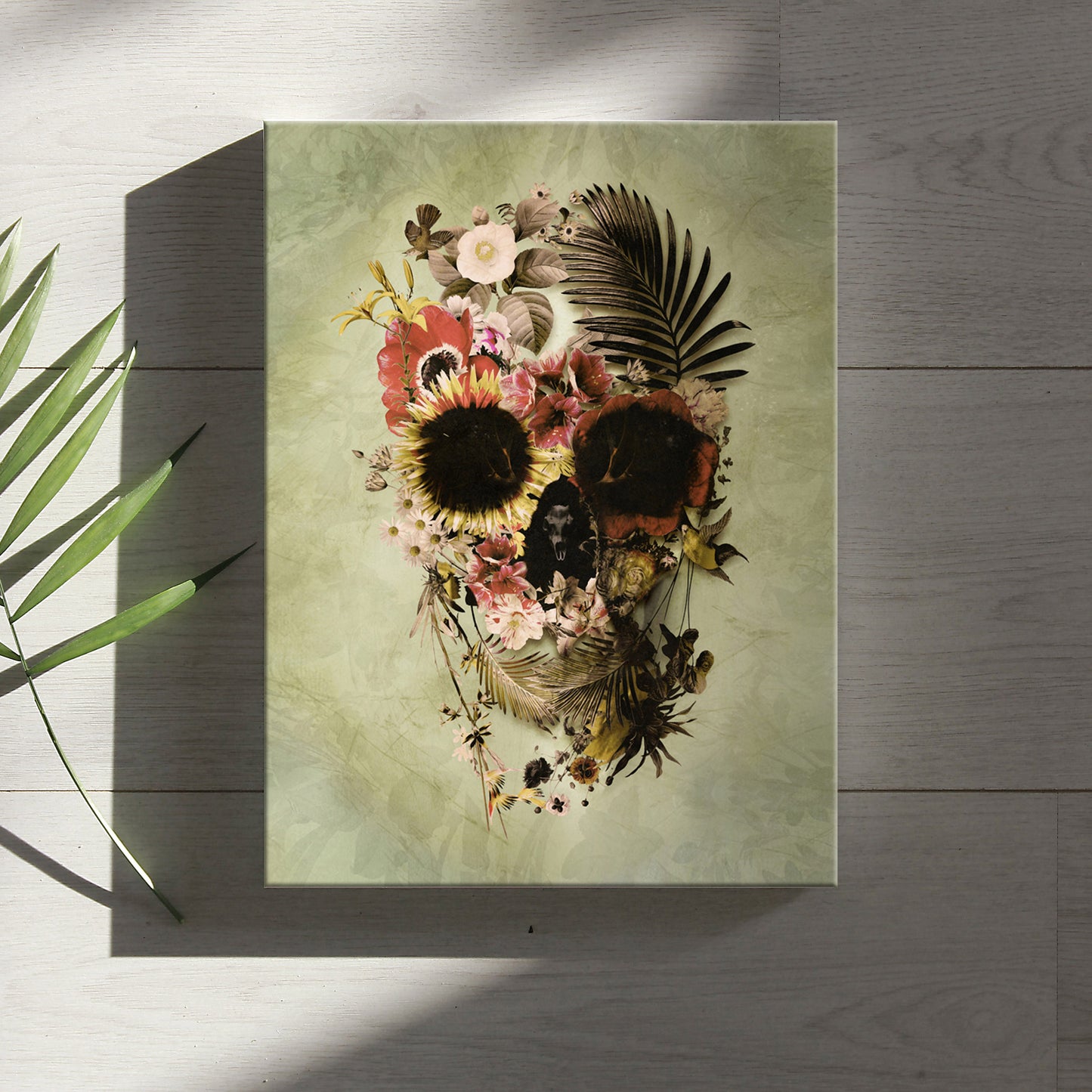 Garden Skull Canvas Print, Boho Floral Skull Wall Art, Sugar Skull Canvas Art Home Decor, Gothic Skull Art Print, Flower Skull Illustration