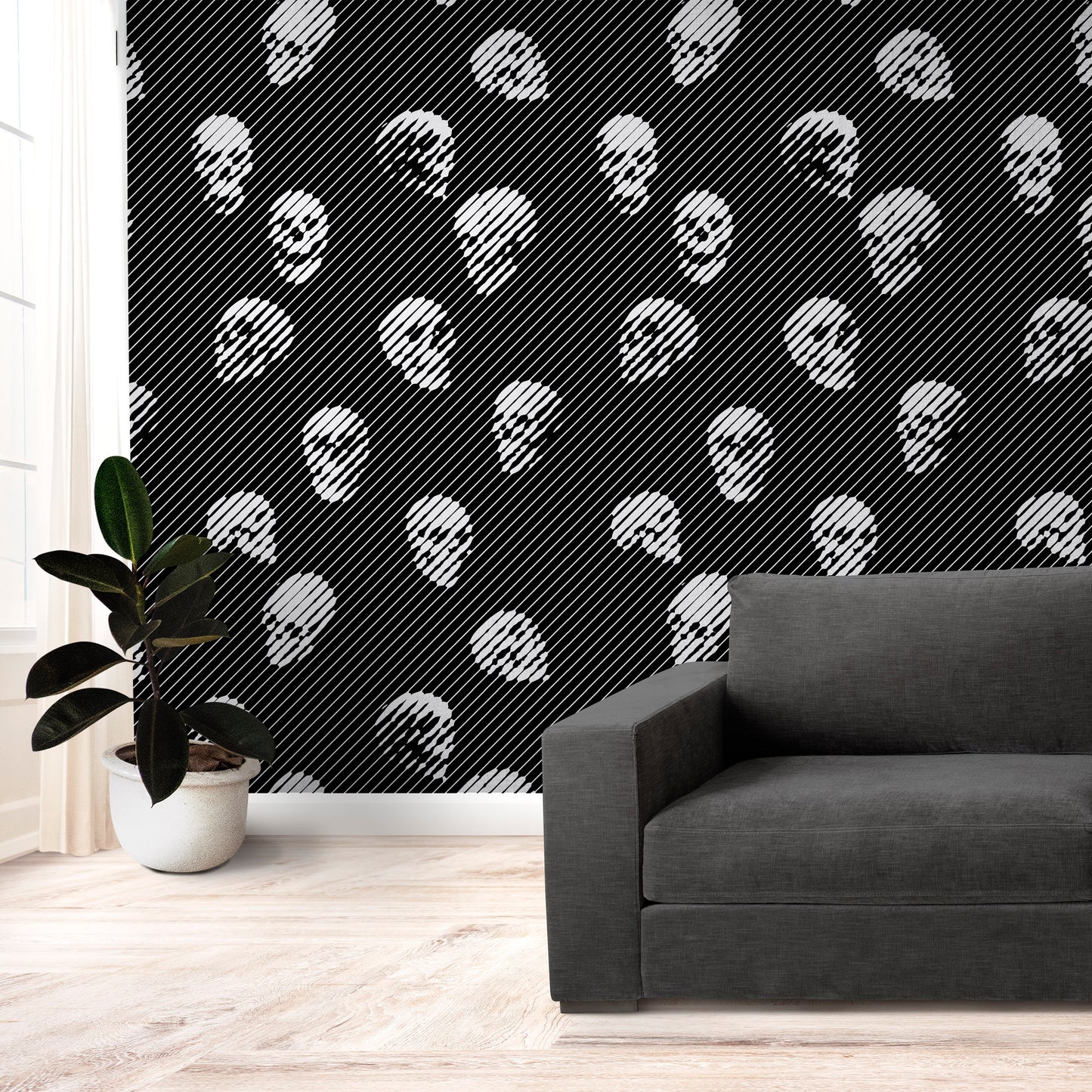 Gothic Skull Wallpaper Home Decor, Black And White Skull Art Print Traditional Wallpaper, Abstract Sugar Skull Modern Wallpaper Wall Decor