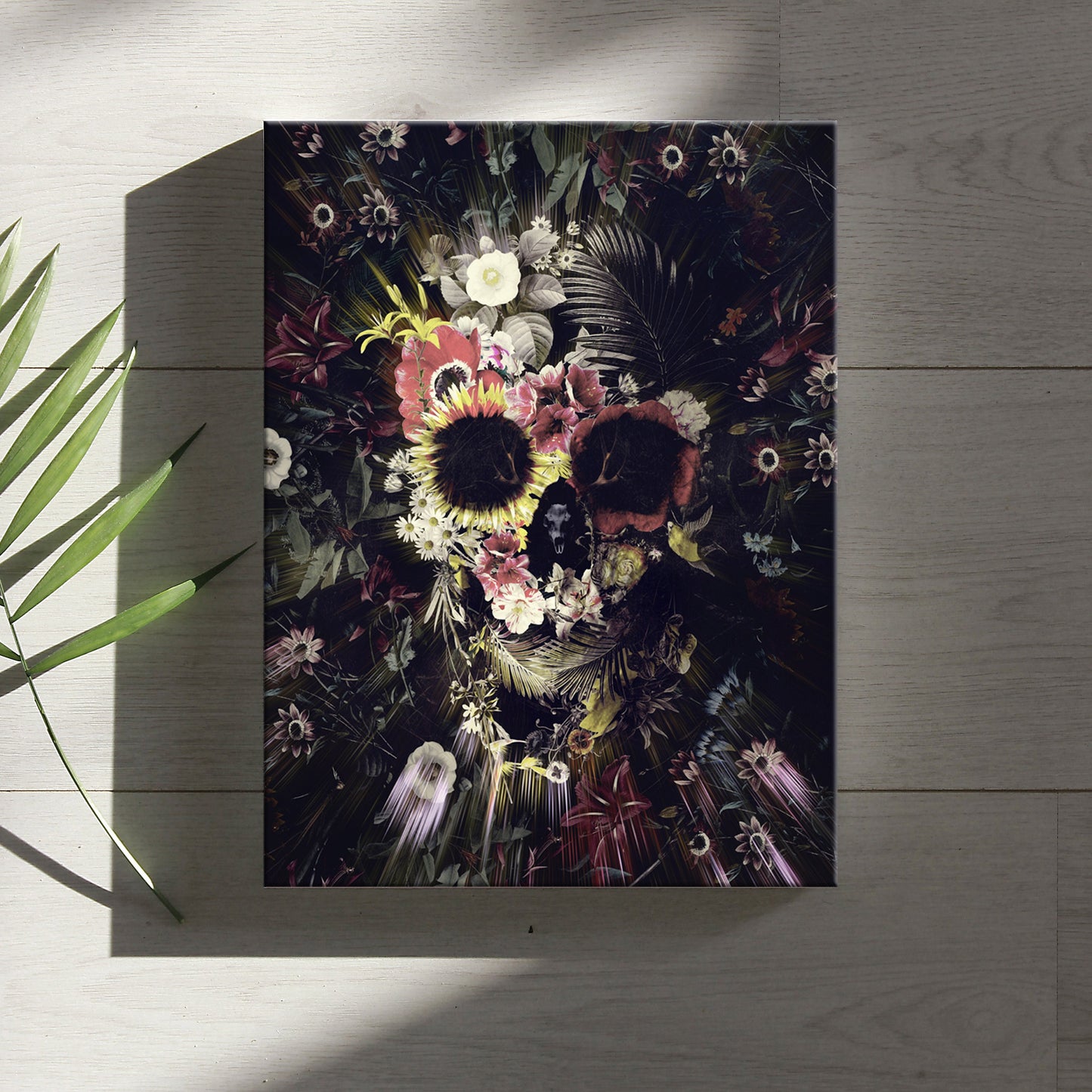 Garden Skull Canvas Print, Flower Skull Canvas Art Print, Boho Skull Canvas Art Home Decor Gift, Gothic Floral Sugar Skull Canvas Wall Art