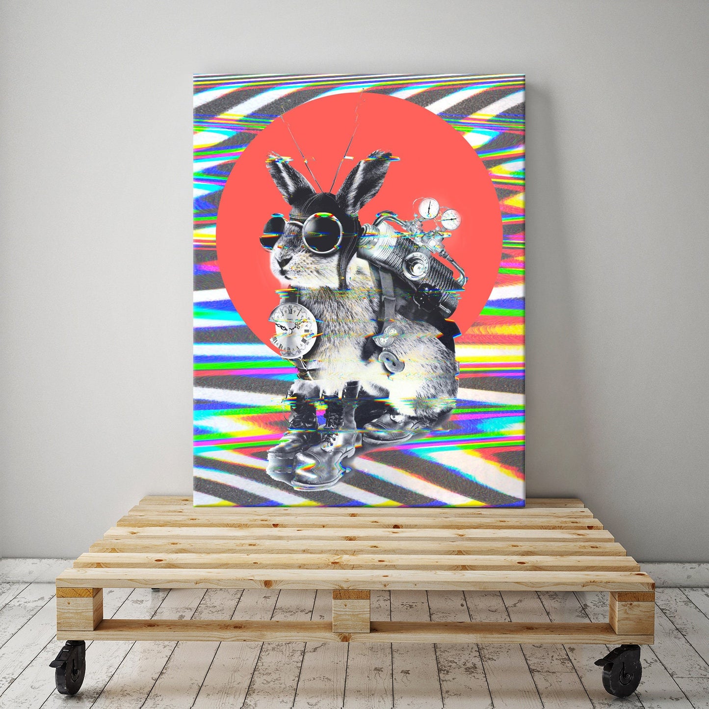 Bunny Canvas Print, Funny Animal Canvas Wall Art, Cute Bunny Canvas Home Decor, Steam Punk Bunny Canvas Art Print, Funny Bunny Wall Art Gift