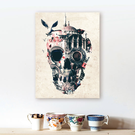 Istanbul Skull Canvas Print, City Skull Wall Art, Sugar Skull Canvas Art Home Decor Gift, Gothic Skull Art Print, Istanbul Illustration Gift