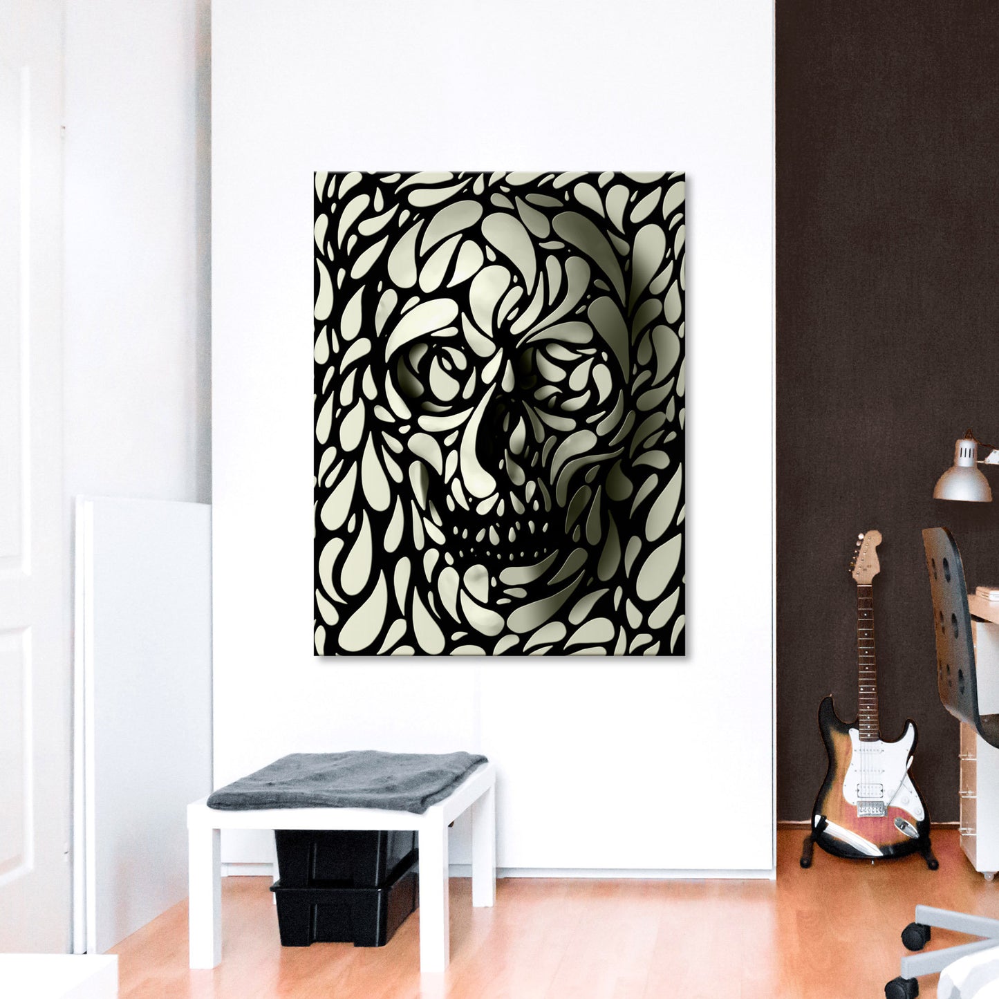 Trippy Skull Canvas Print, Black And White Skull Canvas Art Print, Gothic Sugar Skull Art, Canvas Home Decor Gift, Paisley Skull Wall Art