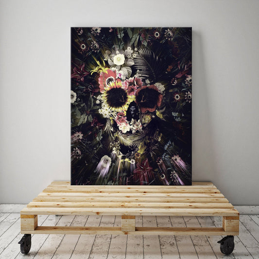 Garden Skull Canvas Print, Flower Skull Canvas Art Print, Boho Skull Canvas Art Home Decor Gift, Gothic Floral Sugar Skull Canvas Wall Art