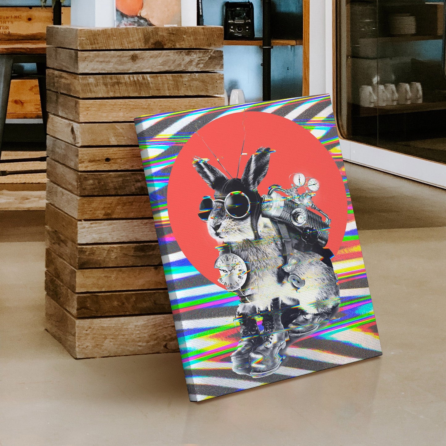 Bunny Canvas Print, Funny Animal Canvas Wall Art, Cute Bunny Canvas Home Decor, Steam Punk Bunny Canvas Art Print, Funny Bunny Wall Art Gift