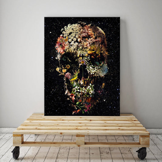 Flower Skull Canvas Print, Floral Skull Canvas Art Print Home Decor, Boho Skull Canvas Wall Art Gift, Gothic Floral Sugar Skull Canvas Art