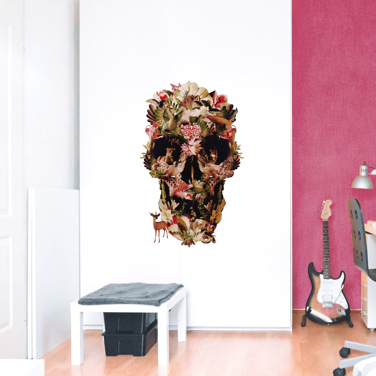 Skull Wall Decal, Large Skull Art Wall Sticker, Vinyl Wall Decal Skull Home Decor, Self Adhesive Skull Wall Art, Gothic Sugar Skull Decal