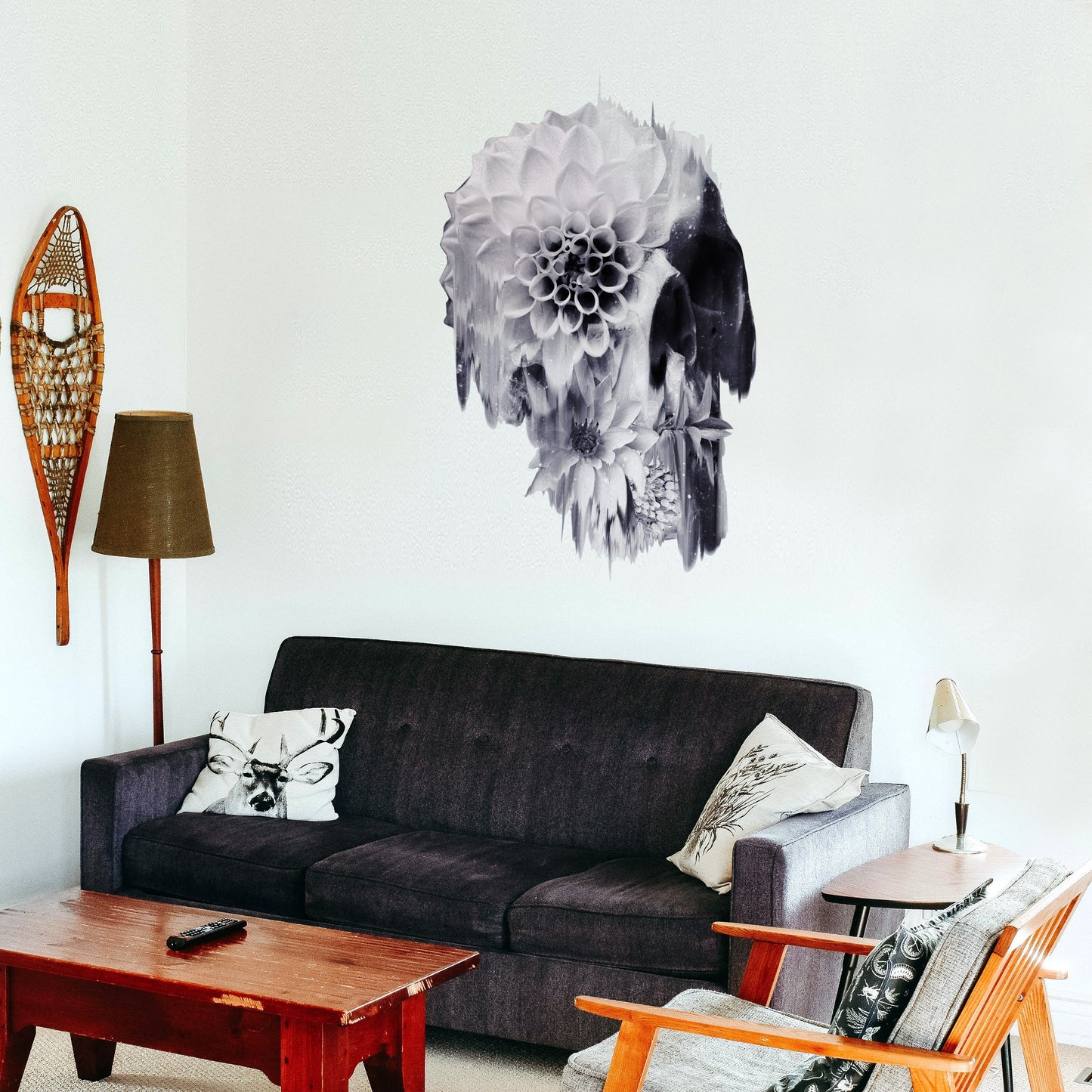 Gothic Floral Skull Decal - Extra Large Skull Wall Sticker - Vintage Botanical Skull Art - Dark Aesthetic Decor