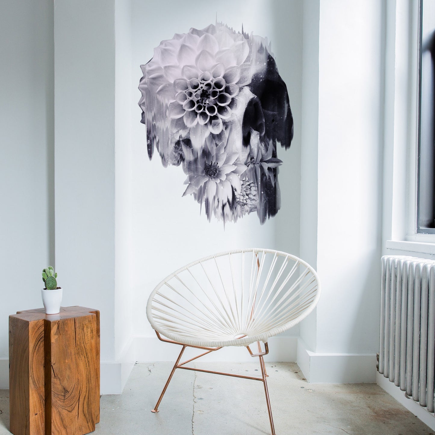 Skull Wall Sticker, Flower Skull Art Wall Decal, Vinyl Sugar Skull Home Decor, Gothic Skull Wall Art Gift, Floral Sugar Skull Art Wall Decal