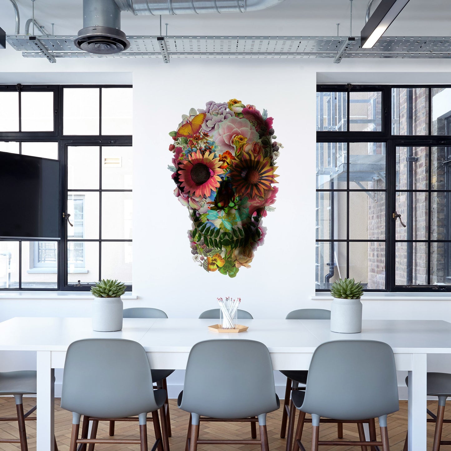 Skull Wall Decal, Floral Skull Wall Sticker, Sugar Skull Art Home Decor, Vinyl Gothic Skull Wall Art Gift, Boho Sugar Skull Art Wall Decal