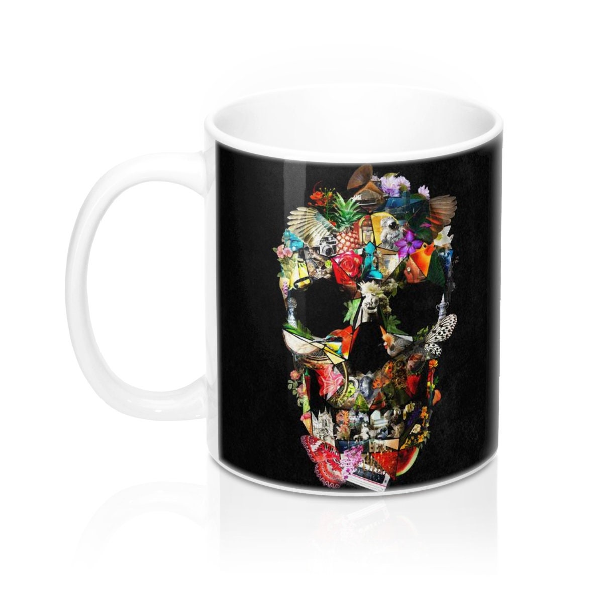 Dark Skull Coffee Mug 11oz, Gothic Sugar Skull Mug Gift, Modern Skull Ceramic Coffee Mug, Skull Drawing Mug Gift