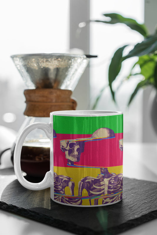 Skeleton Coffee Mug 11oz, Colorful Gothic Sugar Skull Mug Gift, Abstract Skull Ceramic Coffee Mug, Skull Drawing Mug Gift