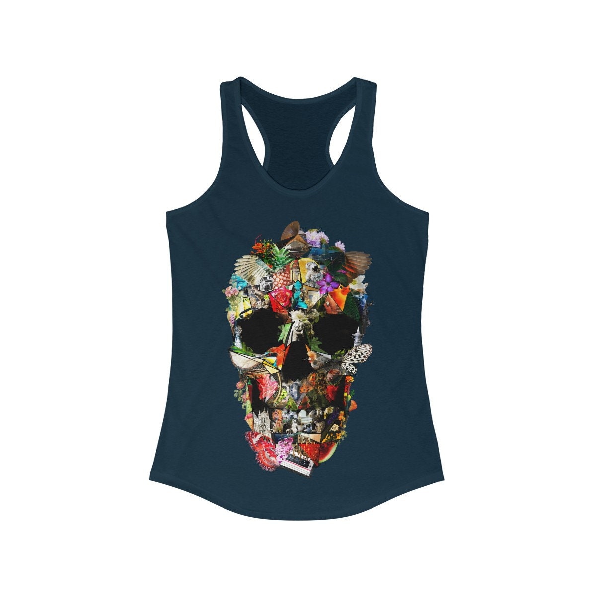 Sugar Skull Women's Tank Top, Floral Skull Womens Racerback Tank Top, Gothic Flower Skull Tank Gift For Her