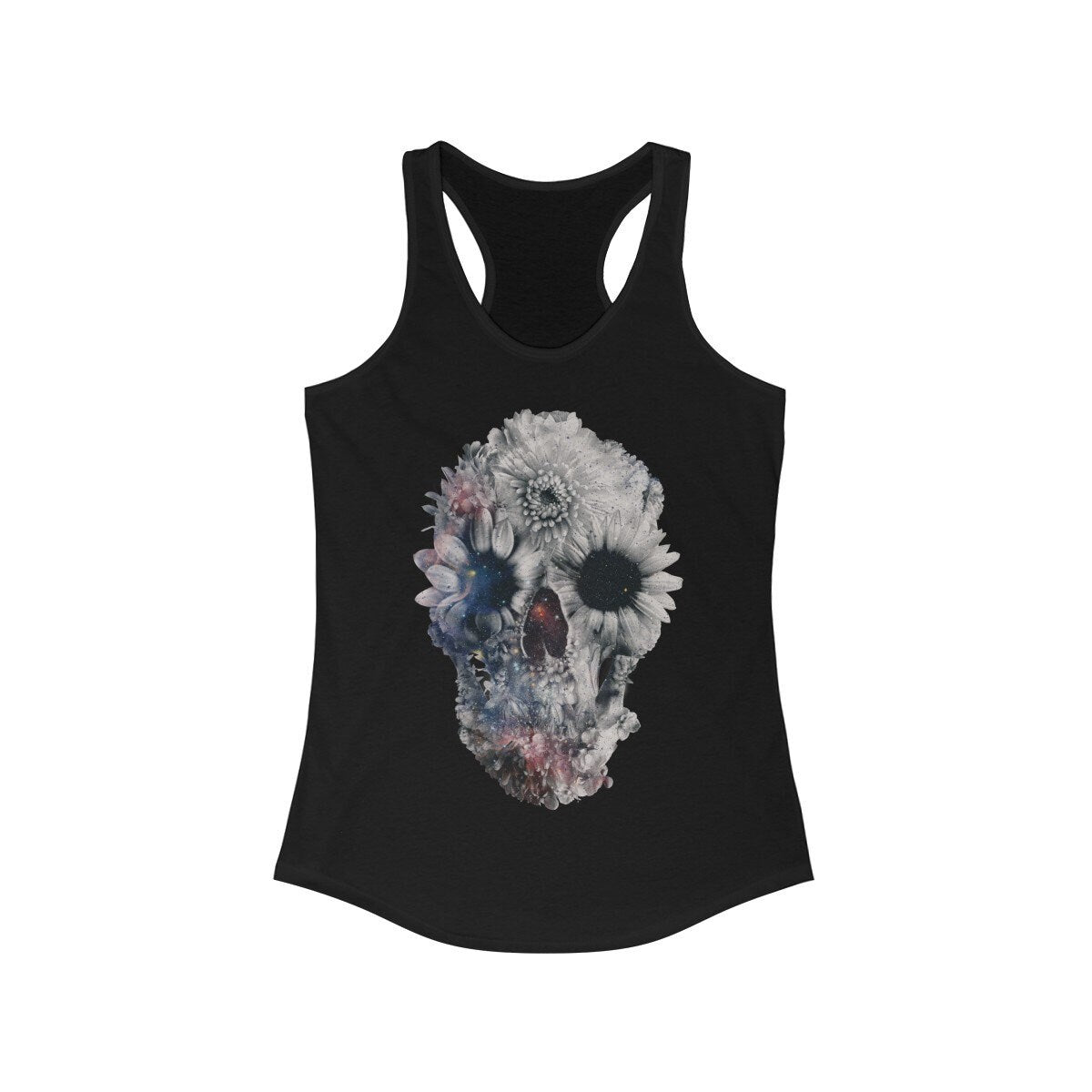 Flower Skull Women's Tank Top, Womens Racerback Sugar Skull Tank Top, Gothic Flower Skull Tank Top Gift For Her