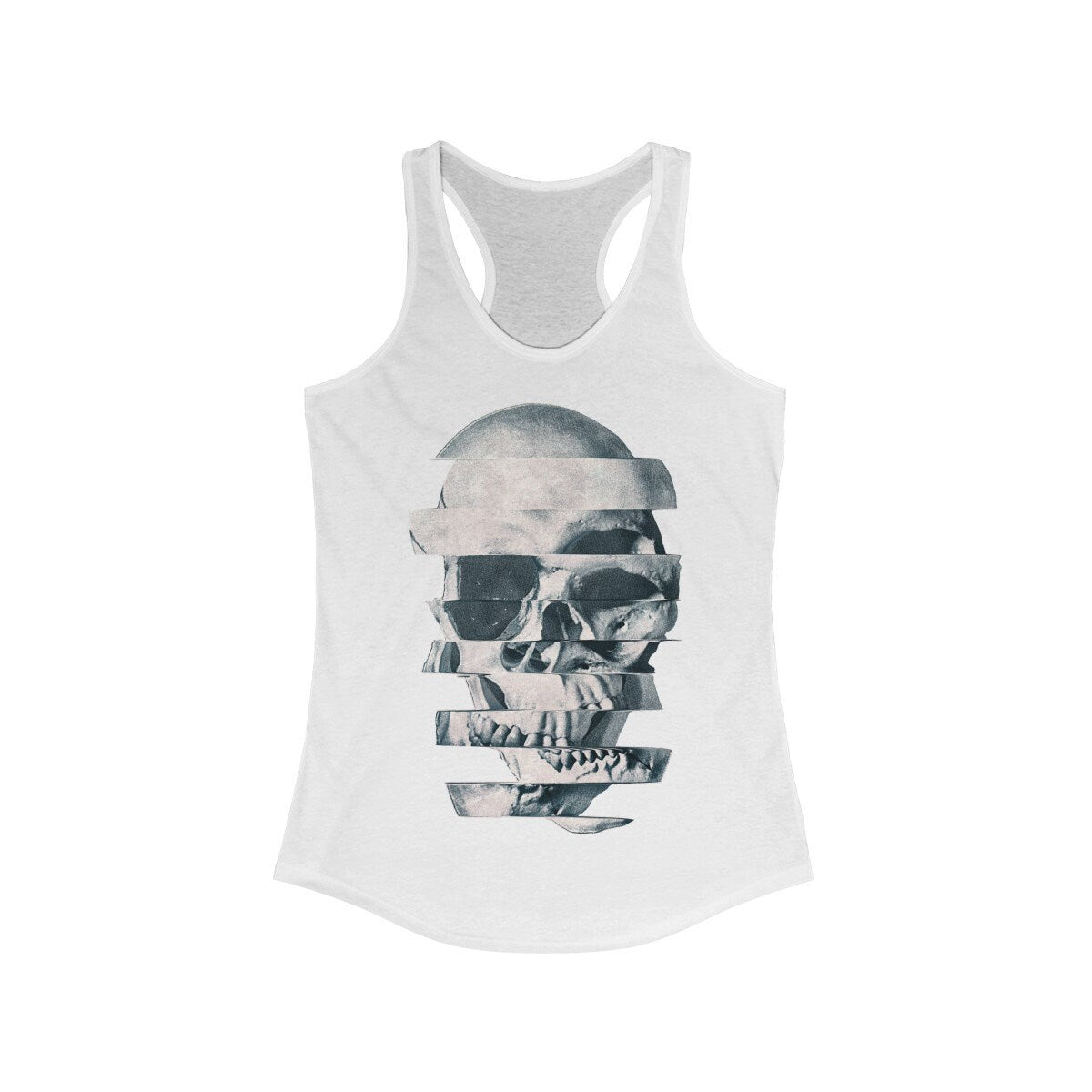 Sugar Skull Women's Tank Top, Glitch Skull Womens Racerback Tank Top, Gothic Abstract Skull Tank Gift For Her