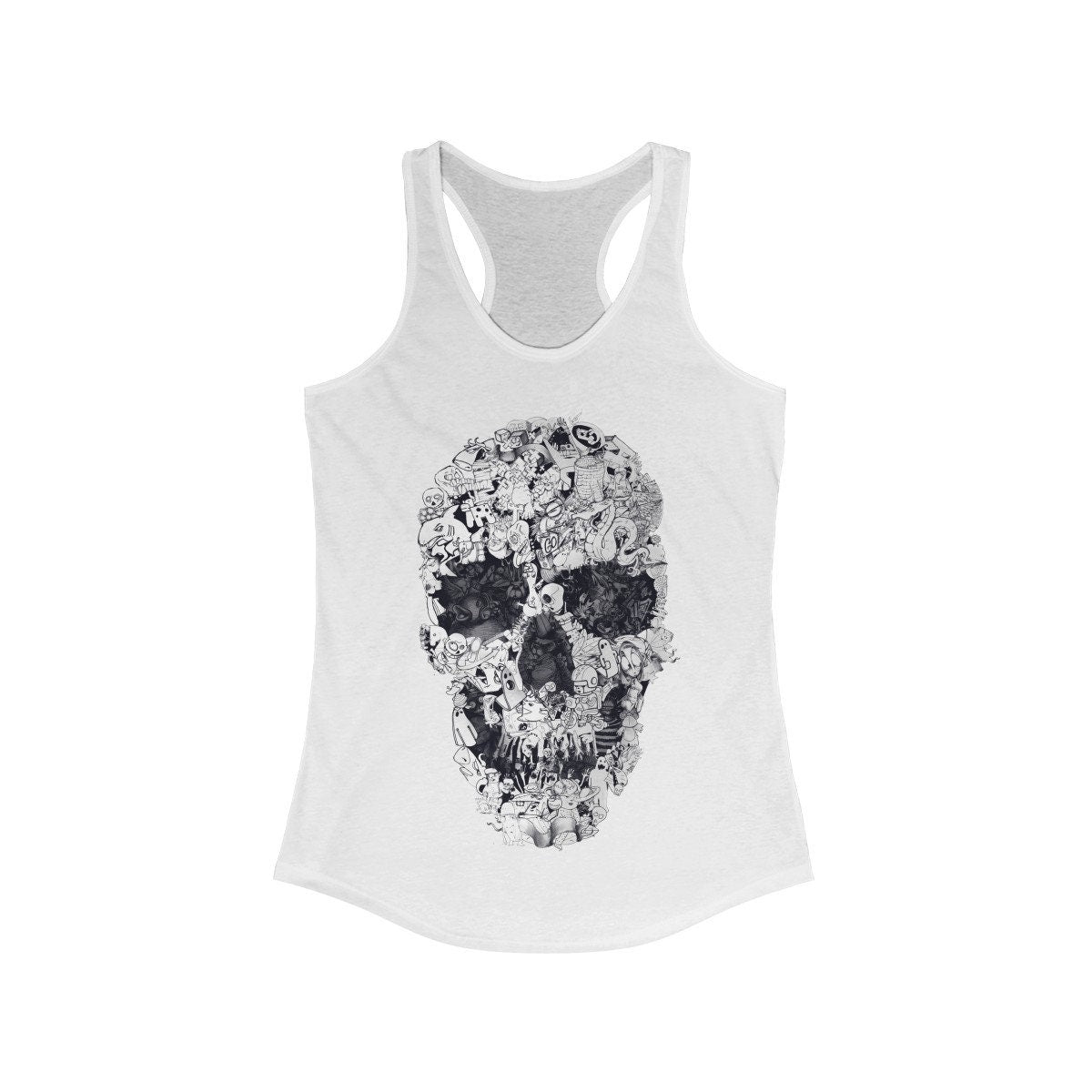 Skull Art Women's Tank Top, Womens Racerback Sugar Skull Art Tank Top, Abstract Gothic Skull Print Tank Gift For Her, Skull Art By Ali Gulec