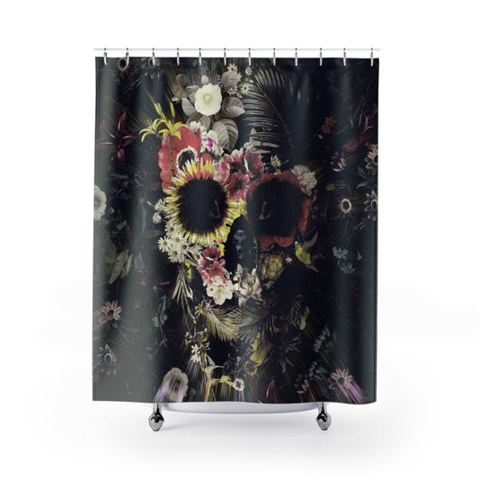 Skull Shower Curtain, Floral Shower Curtain Decor, Gothic Shower Curtain Home Decor, Sugar Skull Print Modern Bathroom Decor
