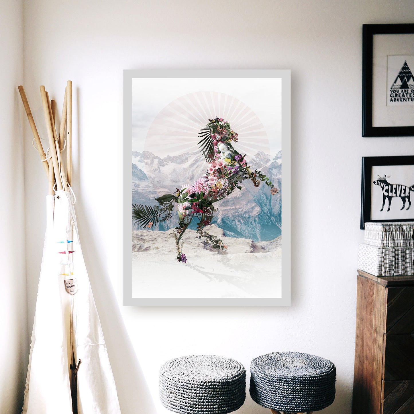 Horse Art Print, Wild Horse Instant Download Printable Home Decor, Flower Collage Poster Wall Art Gift, Downloadable Boho Horse Floral Art