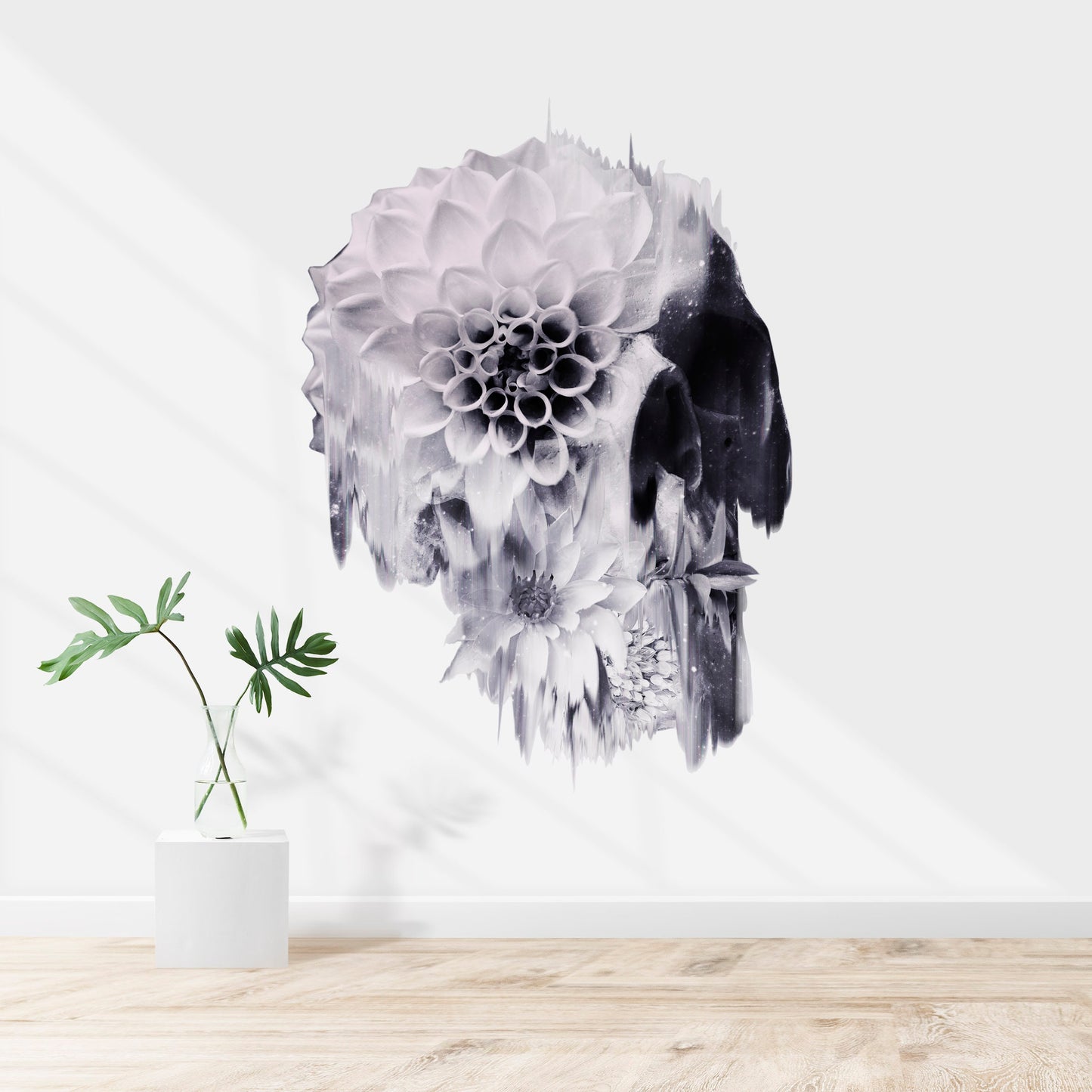 Skull Wall Sticker, Flower Skull Art Wall Decal, Vinyl Sugar Skull Home Decor, Gothic Skull Wall Art Gift, Floral Sugar Skull Art Wall Decal