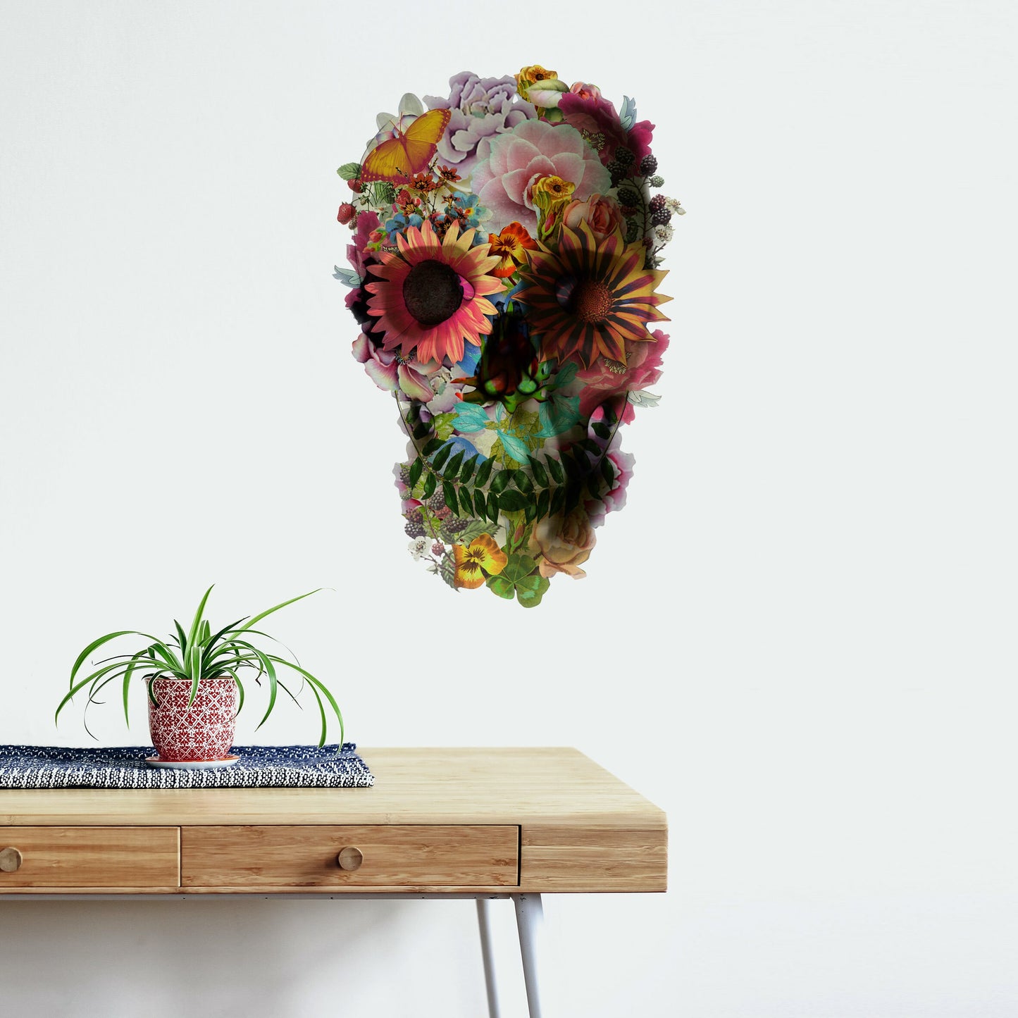 Skull Wall Decal, Floral Skull Wall Sticker, Sugar Skull Art Home Decor, Vinyl Gothic Skull Wall Art Gift, Boho Sugar Skull Art Wall Decal