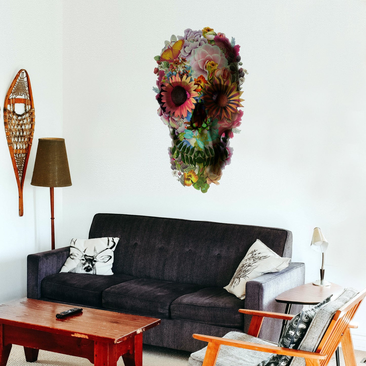 Skull Wall Decal, Floral Skull Wall Sticker, Sugar Skull Art Home Decor, Vinyl Gothic Skull Wall Art Gift, Boho Sugar Skull Art Wall Decal