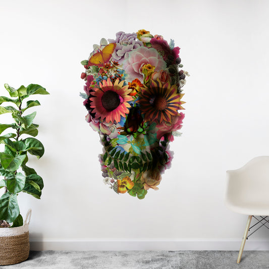 Skull Wall Decal, Floral Skull Wall Sticker, Sugar Skull Art Home Decor, Vinyl Gothic Skull Wall Art Gift, Boho Sugar Skull Art Wall Decal