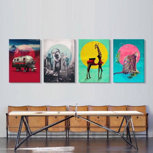 Set of 4 Canvas Print, Animal Canvas Art Print Set, 70x100 CM Canvas Print Wall Decor, Canvas Wall Art Gift, Home Decor Art By Ali Gulec
