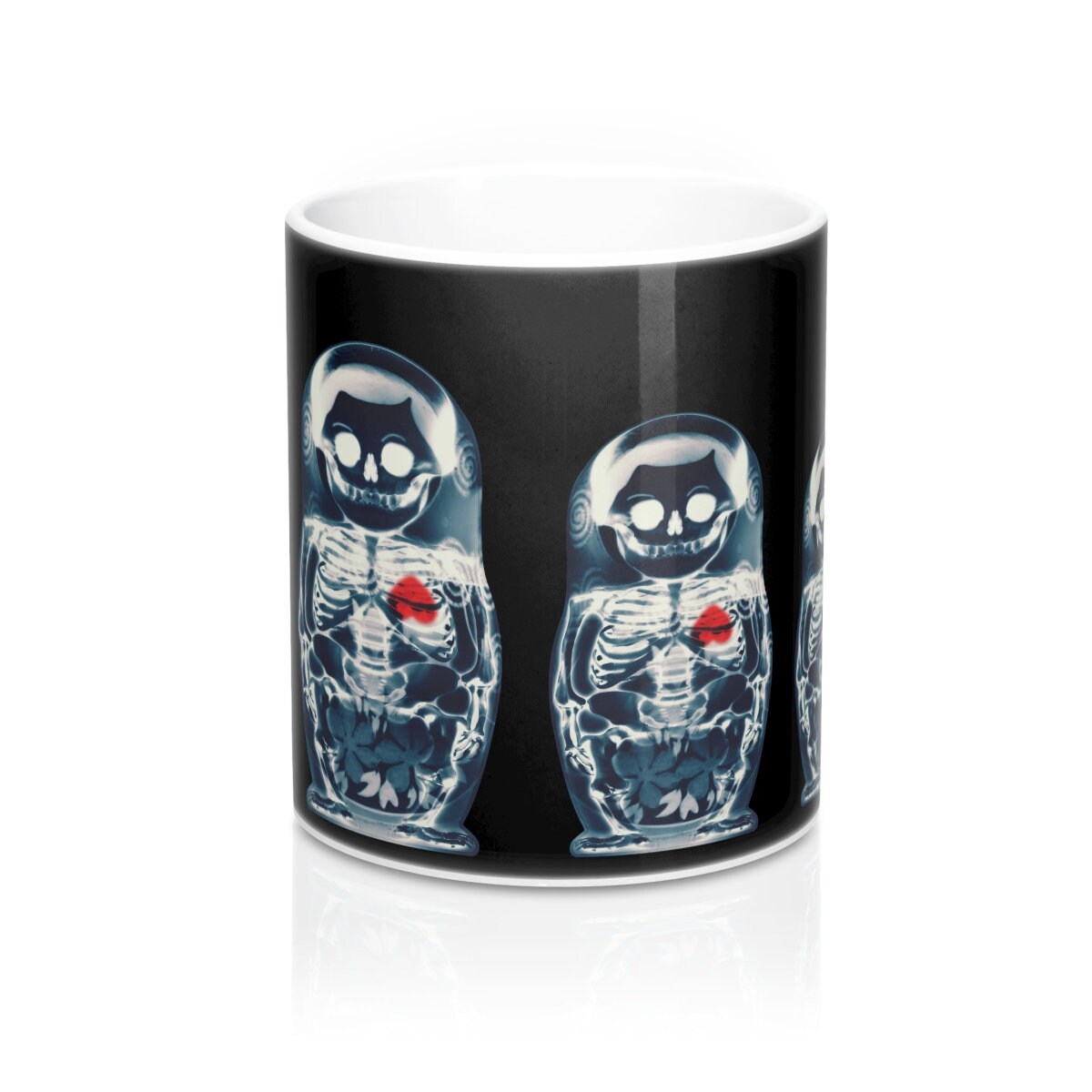 Nesting Doll Coffee Mug 11oz, Matryoshka Sugar Skull Mug Gift, Boho Skull Ceramic Coffee Mug, Gothic Art Drawing Mug