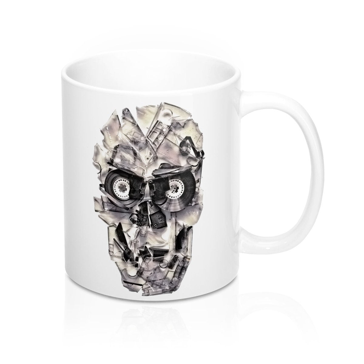 Music Skull Coffee Mug 11oz, Casette Tape Sugar Skull Mug Gift, Gothic Skull Ceramic Coffee Mug Gift, Broken Skull Mug Gift