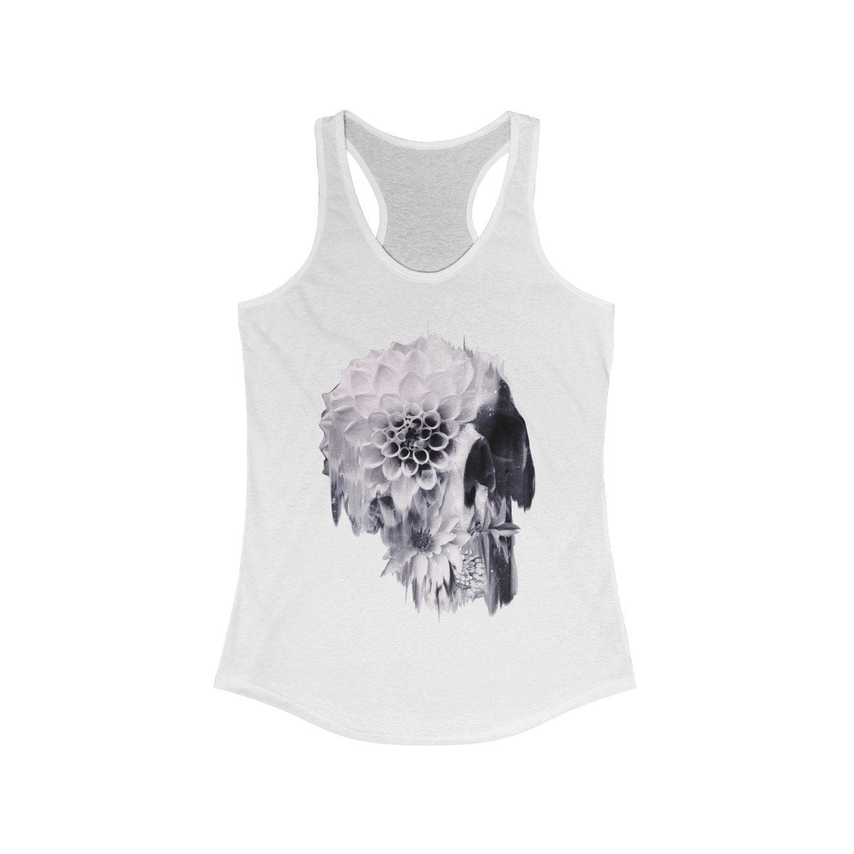 Flower Skull Women's Tank Top, Womens Racerback Sugar Skull Tank Top, Gothic Floral Skull Tank Gift For Her