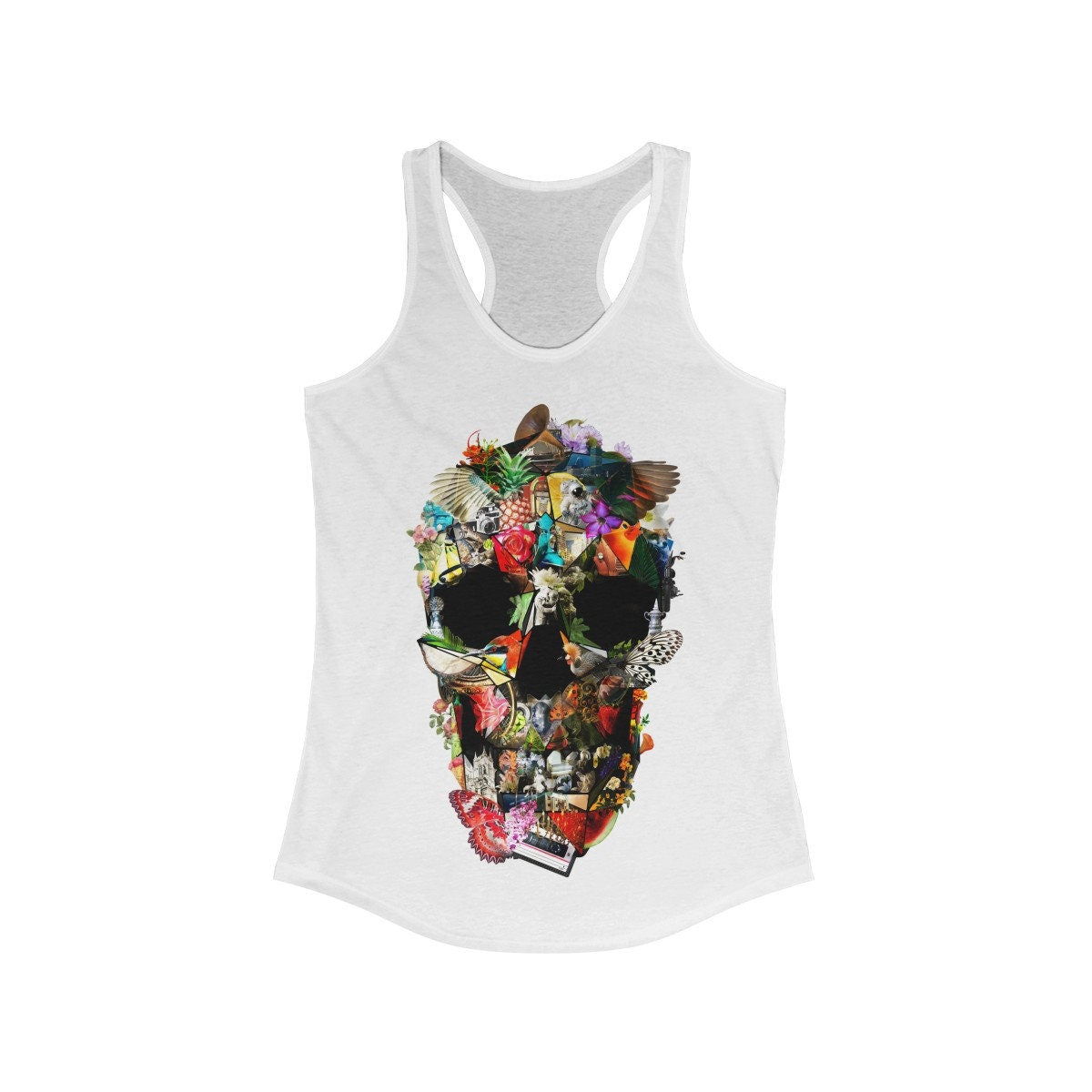 Sugar Skull Women's Tank Top, Floral Skull Womens Racerback Tank Top, Gothic Flower Skull Tank Gift For Her