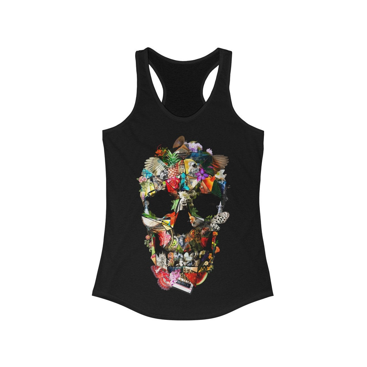 Sugar Skull Women's Tank Top, Floral Skull Womens Racerback Tank Top, Gothic Flower Skull Tank Gift For Her
