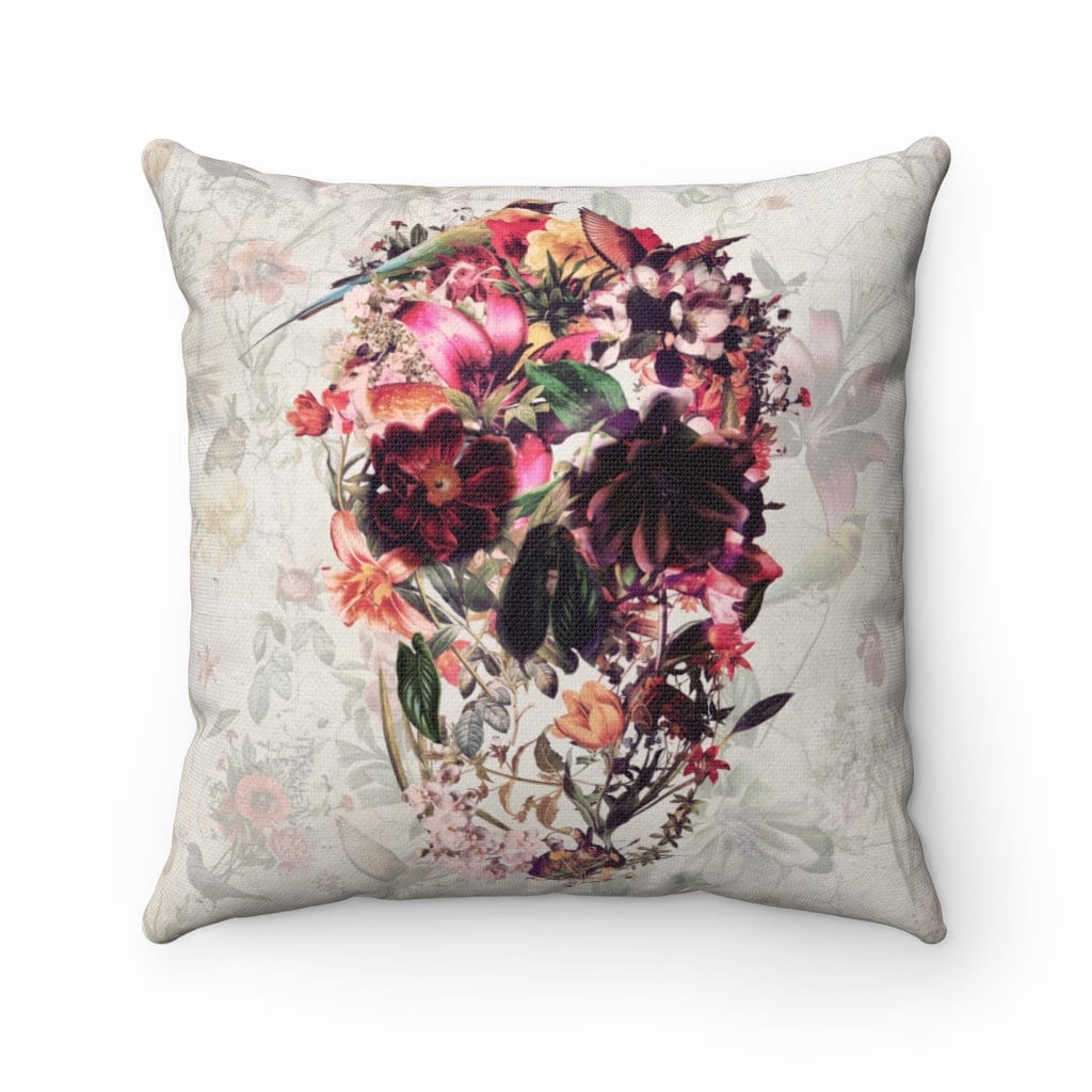 Boho Skull Throw Pillow, Floral Skull Spun Polyester Square Pillow, Gothic Sugar Skull Home Decor, Flower Skull Pillow Decor Gift