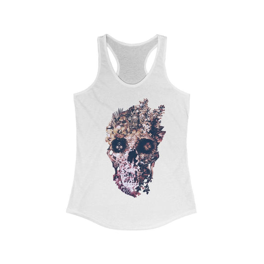 Boho Skull Women's Tank Top, Womens Racerback Sugar Skull Tank Top, Gothic Flower Skull Tank Top, Floral Tank-Top Gift For Her