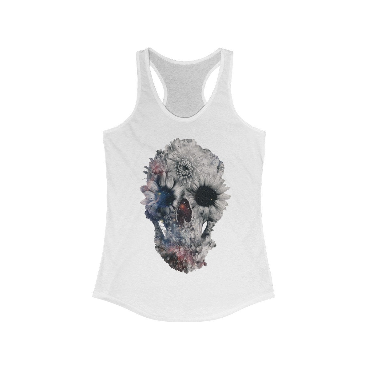 Flower Skull Women's Tank Top, Womens Racerback Sugar Skull Tank Top, Gothic Flower Skull Tank Top Gift For Her