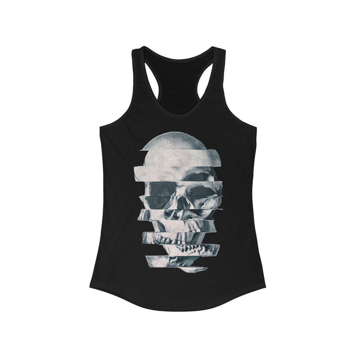 Sugar Skull Women's Tank Top, Glitch Skull Womens Racerback Tank Top, Gothic Abstract Skull Tank Gift For Her