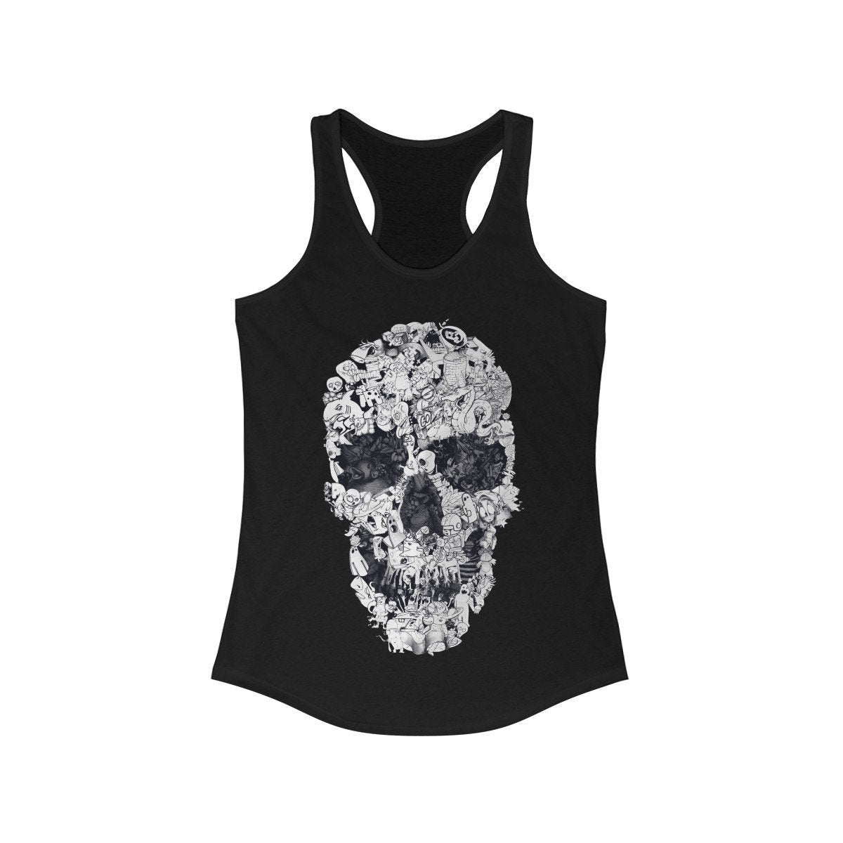 Skull Art Women's Tank Top, Womens Racerback Sugar Skull Art Tank Top, Abstract Gothic Skull Print Tank Gift For Her, Skull Art By Ali Gulec