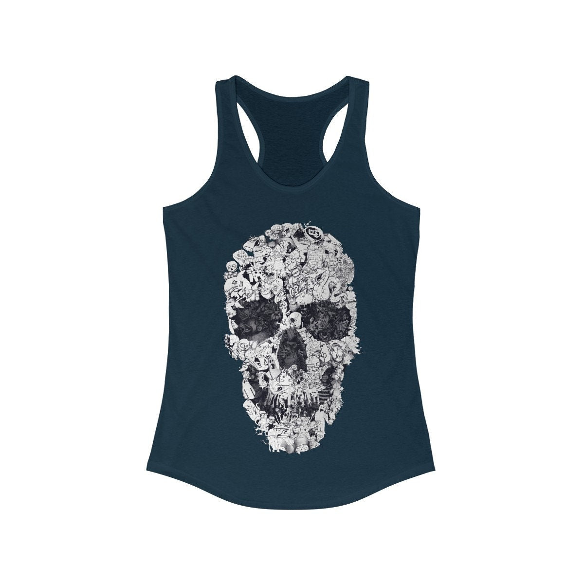Skull Art Women's Tank Top, Womens Racerback Sugar Skull Art Tank Top, Abstract Gothic Skull Print Tank Gift For Her, Skull Art By Ali Gulec