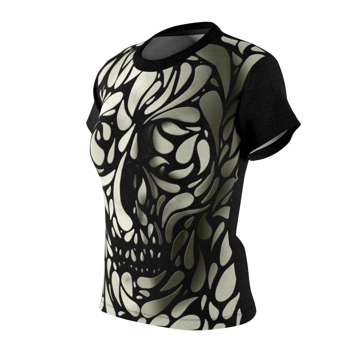 3D Skull Women's T-Shirt,  All Over Print Skull Womens Shirt, Gothic Sugar Skull Gift For Her, Skull Pattern Shirt