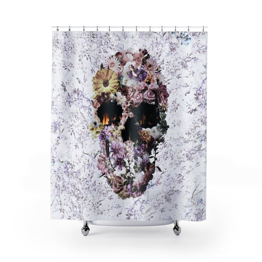 Flower Skull Shower Curtain, Floral Skull Shower Curtain Decor, Gothic Sugar Skull Shower Curtain Home Decor, Boho Skull Bathroom Decor