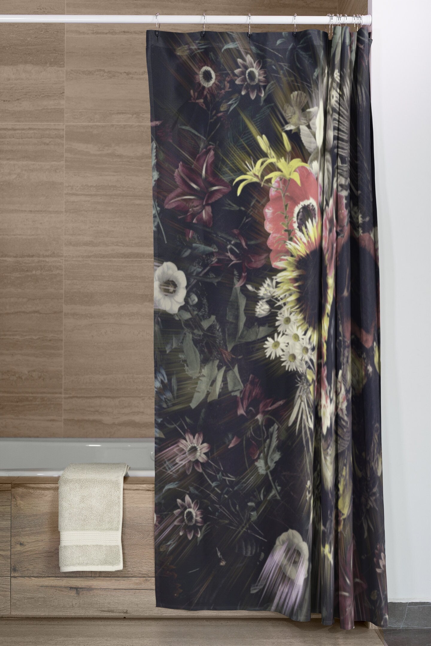 Skull Shower Curtain, Floral Shower Curtain Decor, Gothic Shower Curtain Home Decor, Sugar Skull Print Modern Bathroom Decor
