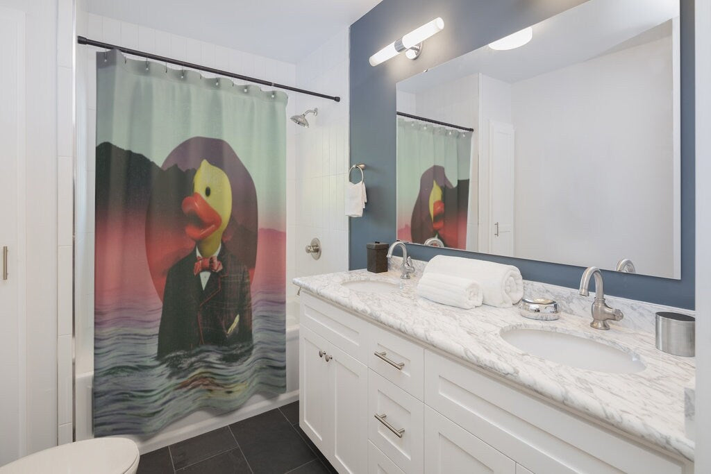 Rubber Ducky Shower Curtain, Funny Shower Curtain Decor, Yellow Bath Ducky Shower Curtain Home Decor, Animal Bathroom Decor