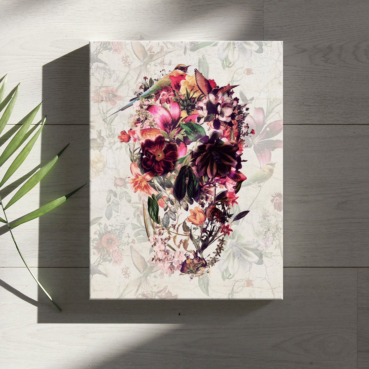 Set of 3 Skull Canvas Print, 3 Piece Gothic Skull Canvas Print Home Decor, Boho Flower Skull Wall Art Print Gift, Floral Skull Canvas Art