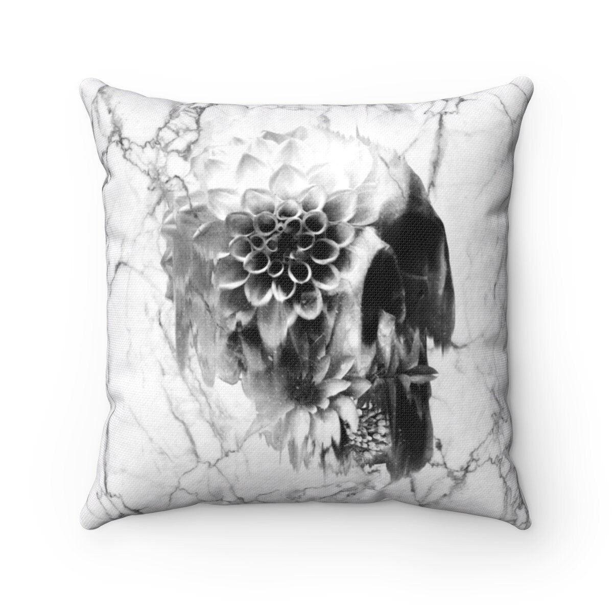 Marble Skull Throw Pillow, Floral Skull Spun Polyester Square Pillow, Gothic Sugar Skull Home Decor, Flower Skull Pillow Decor Gift
