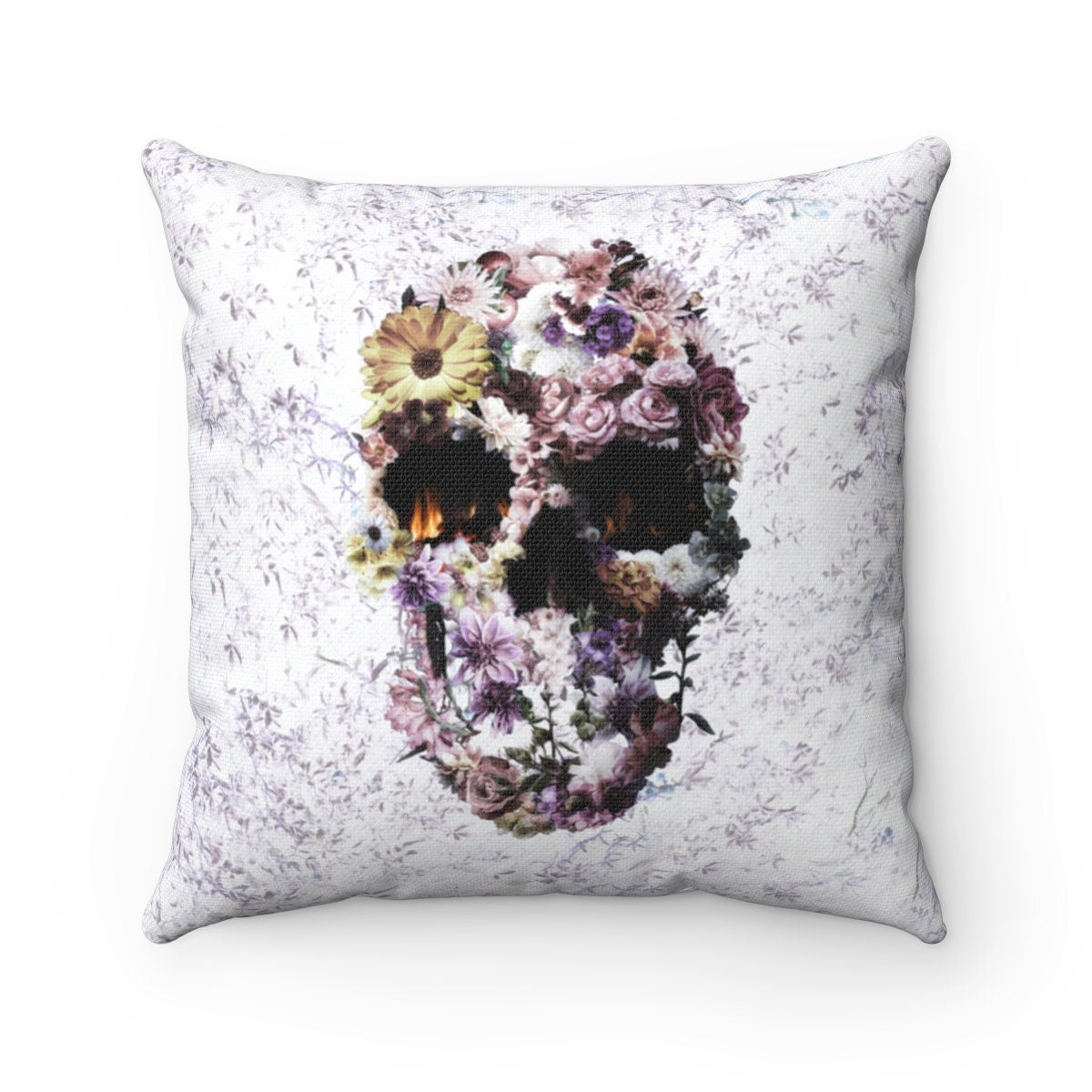 Gothic Skull Throw Pillow, Floral Skull Spun Polyester Square Pillow, Flower Sugar Art Skull Home Decor, Skull Print Pillow Decor Gift