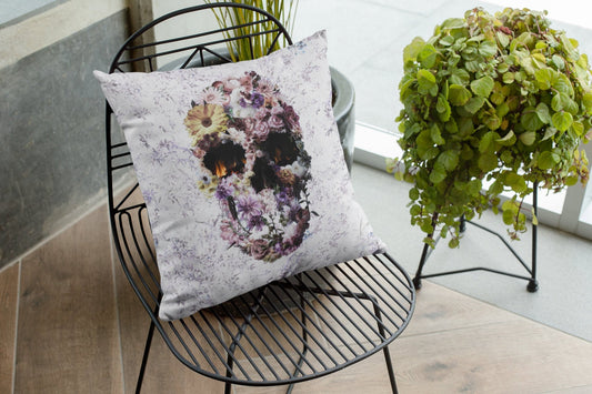 Gothic Skull Throw Pillow, Floral Skull Spun Polyester Square Pillow, Flower Sugar Art Skull Home Decor, Skull Print Pillow Decor Gift