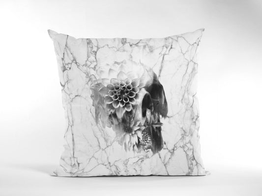 Marble Skull Throw Pillow, Floral Skull Spun Polyester Square Pillow, Gothic Sugar Skull Home Decor, Flower Skull Pillow Decor Gift